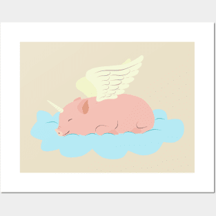 Unipiggy sleeping on a cloud Posters and Art